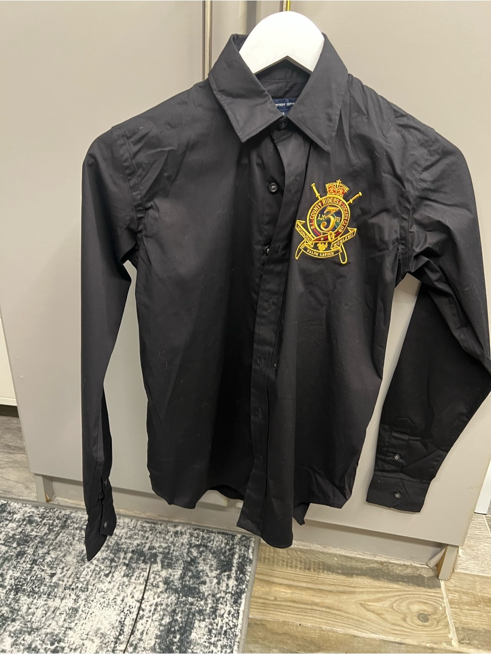 Black Embroidered Crest Button-Down Shirt - Women’s